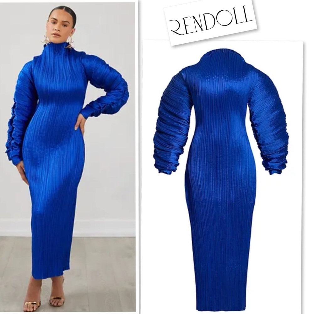 NWT RENDOLL Maxi Oversized Sleeve Pleated  Plisse Royal Blue Dress Size 18-20